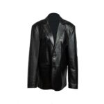 Blazer de cuero negro con botones y bolsillo, para hombre