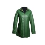 Chaqueta de cuero reversible de mujer, verde con cierre