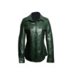 Camisa de cuero para mujer color verde oscuro, con botones