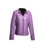 Chaqueta de cuero reversible color lila, para mujer, con cierre