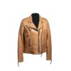 Chaqueta de cuero para mujer color café claro, con cierre.