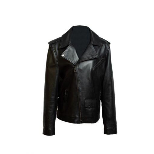 Chaqueta de cuero para hombre, color negro, con cuello y cierre cruzado
