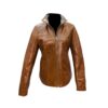 Chaqueta de cuero reversible de mujer, color café y con cierre