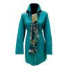 Abrigo de cuero reversible 3/4 color turquesa, con bufanda estampada, para mujer.