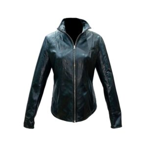 Chaqueta de cuero reversible de mujer, color blanco y negro, con cierre