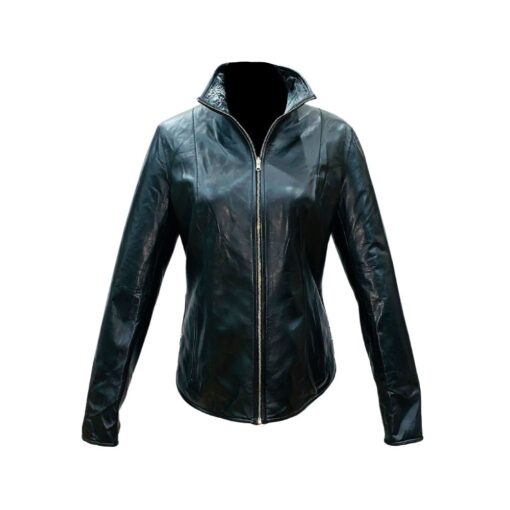 Chaqueta de cuero reversible de mujer, color blanco y negro, con cierre