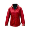 Chaqueta de cuero reversible roja de mujer, con mangas y cuello estampado y cierre