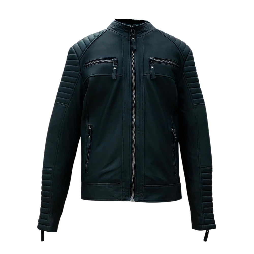 Chaqueta de Cuero Biker Hombre Negra Chaqueta de cuero negra, estilo biker, con cierre, para hombre.