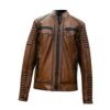 Chaqueta de cuero marrón, estilo biker, con cierres, para hombre