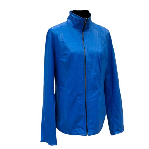 Chaqueta de cuero reversible azul de mujer, con cierre