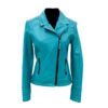 Chaqueta de cuero Biker de mujer, de color turquesa y con cierre