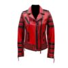 Chaqueta biker de cuero roja para mujer, con cierres
