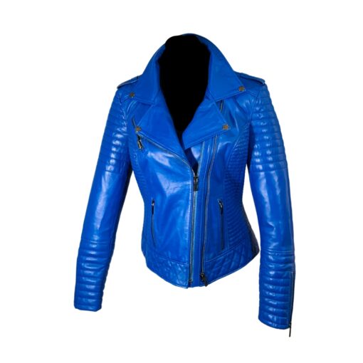 Chaqueta de Cuero Azul para Mujer frente