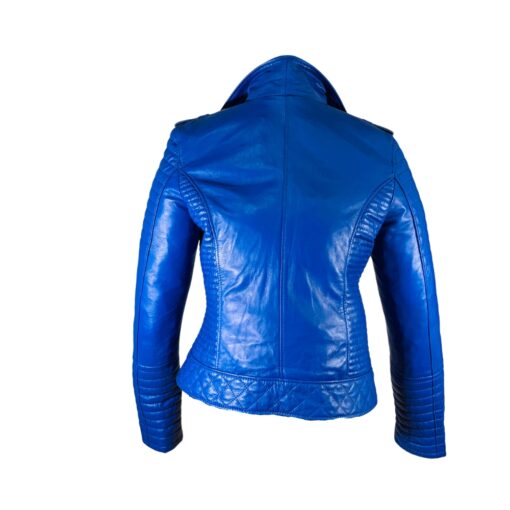 Chaqueta de Cuero Azul para Mujer dorso