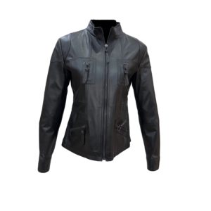 Chaqueta de cuero negra mujer – Estilo urbano con bolsillos frontales