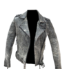 Chaqueta biker gris efecto vintage – Cuero de cordero con acabado envejecido