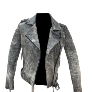 Chaqueta biker gris efecto vintage – Cuero de cordero con acabado envejecido