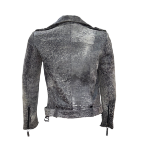 Chaqueta biker gris efecto vintage – Cuero de cordero con acabado envejecido