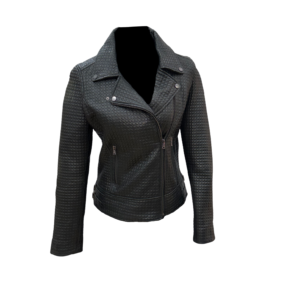 Chaqueta biker negra mujer – Cuero texturizado de lujo