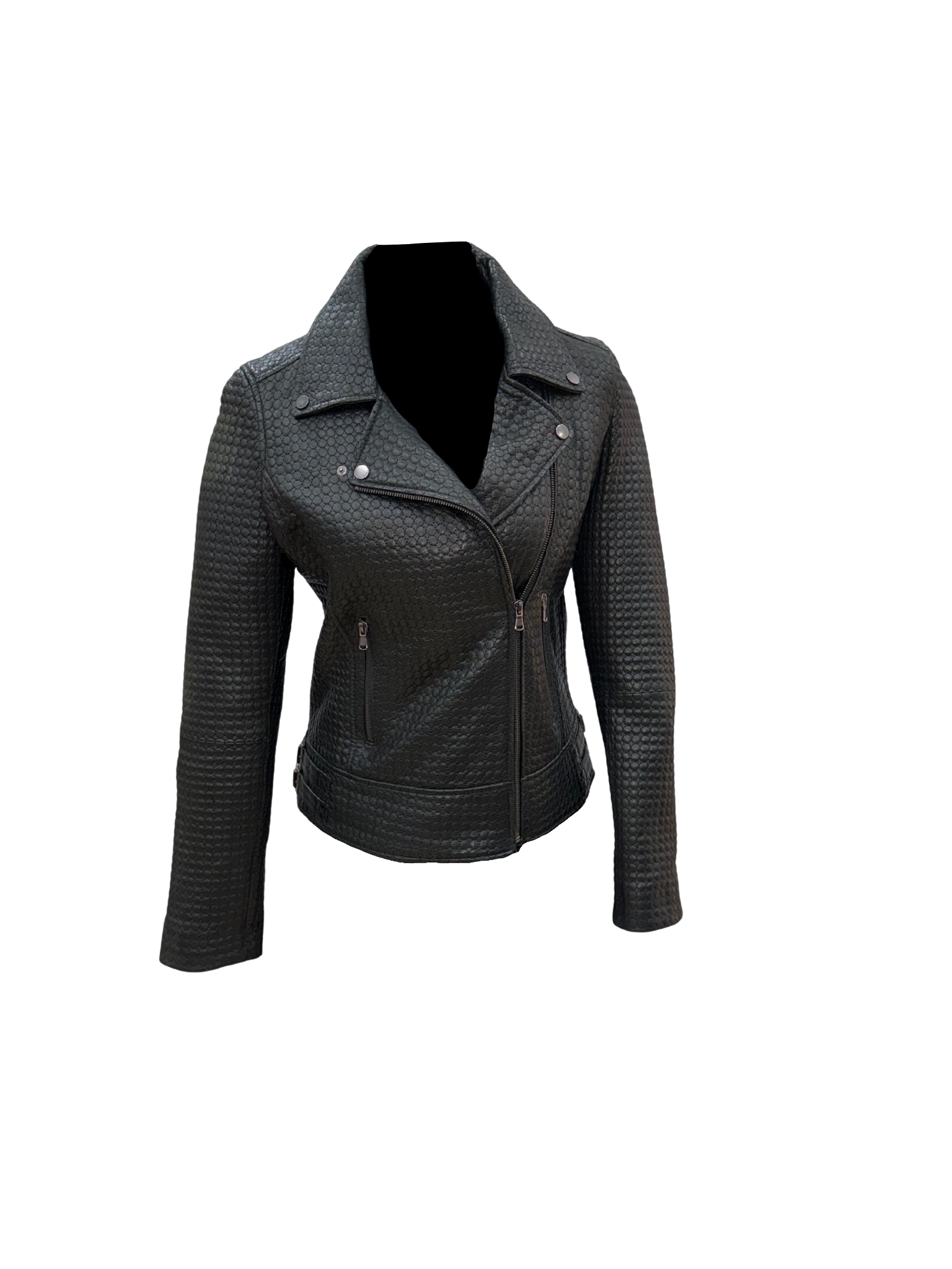 Chaqueta biker negra mujer – Cuero texturizado de lujo
