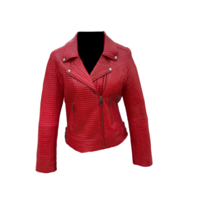 Chaqueta biker roja mujer – Cuero texturizado estilo exclusivo