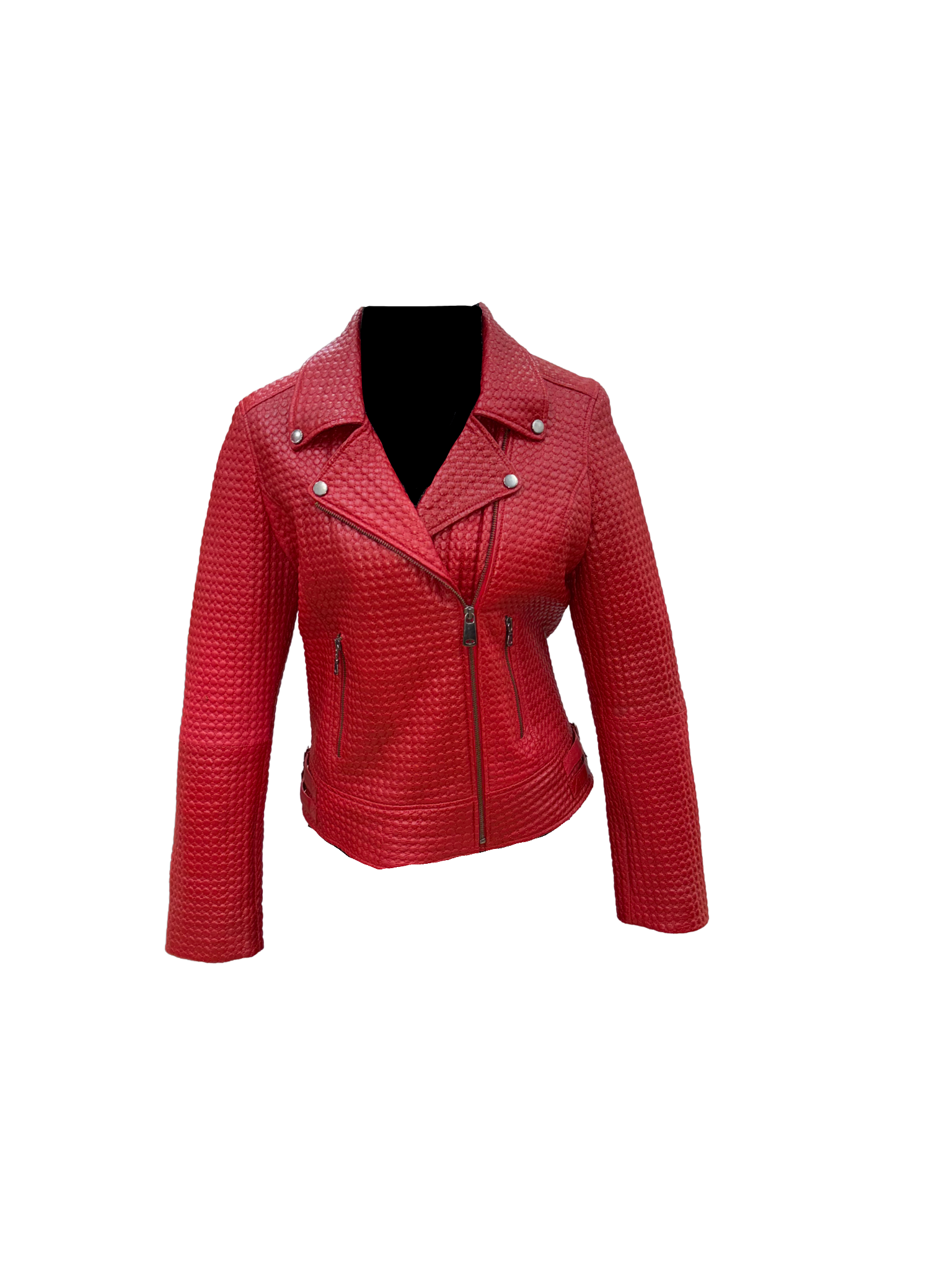 Chaqueta biker roja mujer – Cuero texturizado estilo exclusivo