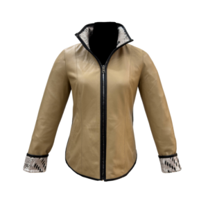 Chaqueta de Cuero Reversible Color Arena | Estilo y Exclusividad