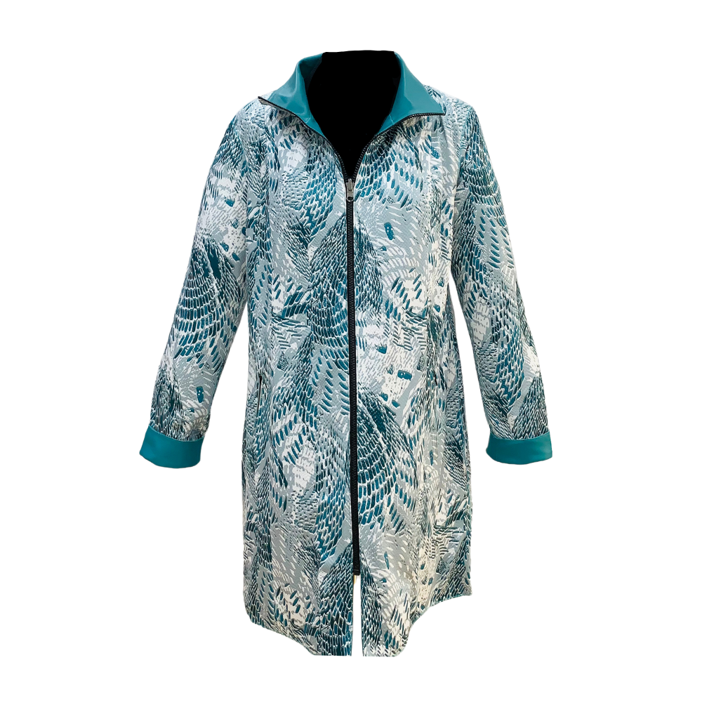 Chaqueta de Cuero Reversible Turquesa Larga - Imagen 2