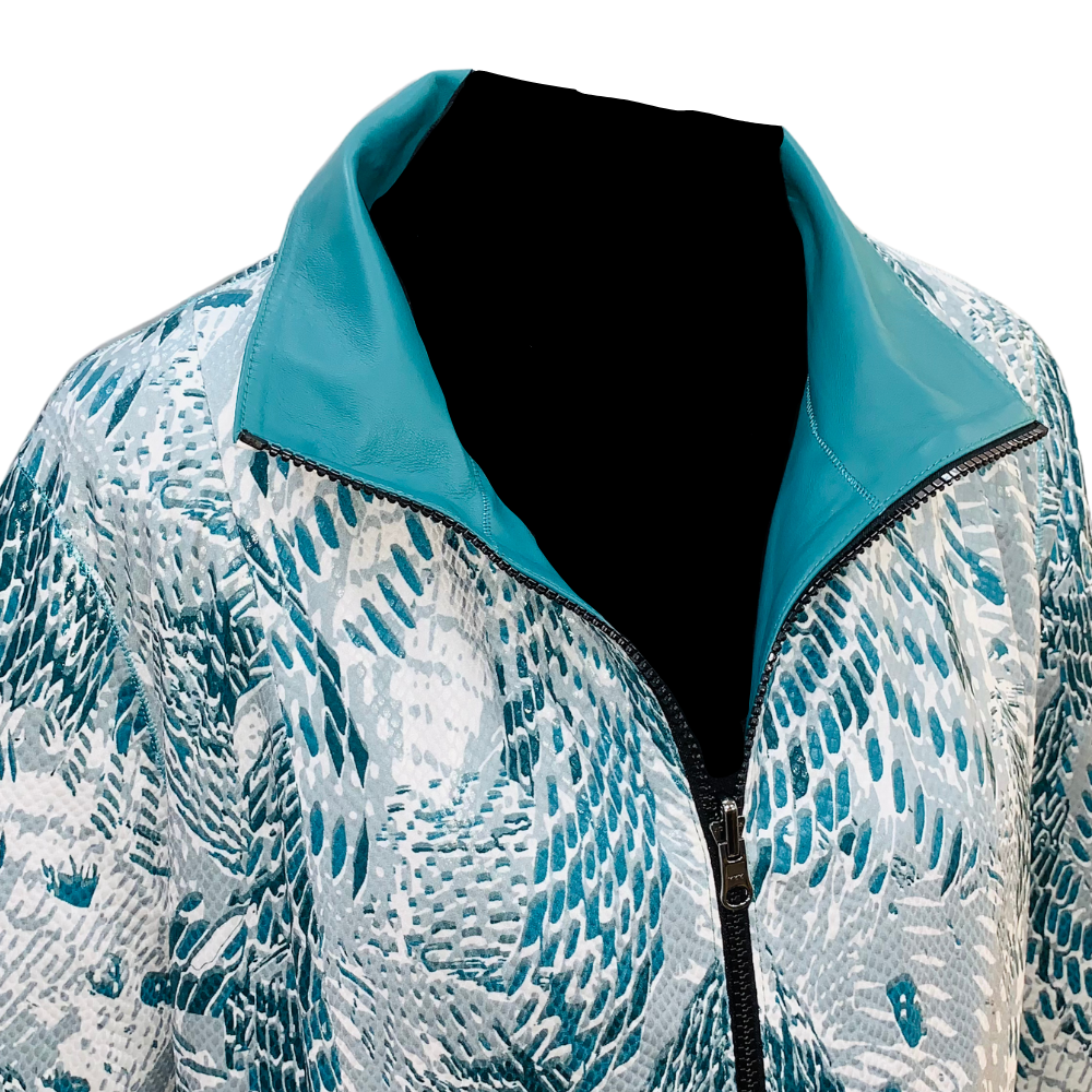 Chaqueta de Cuero Reversible Turquesa Larga - Imagen 3