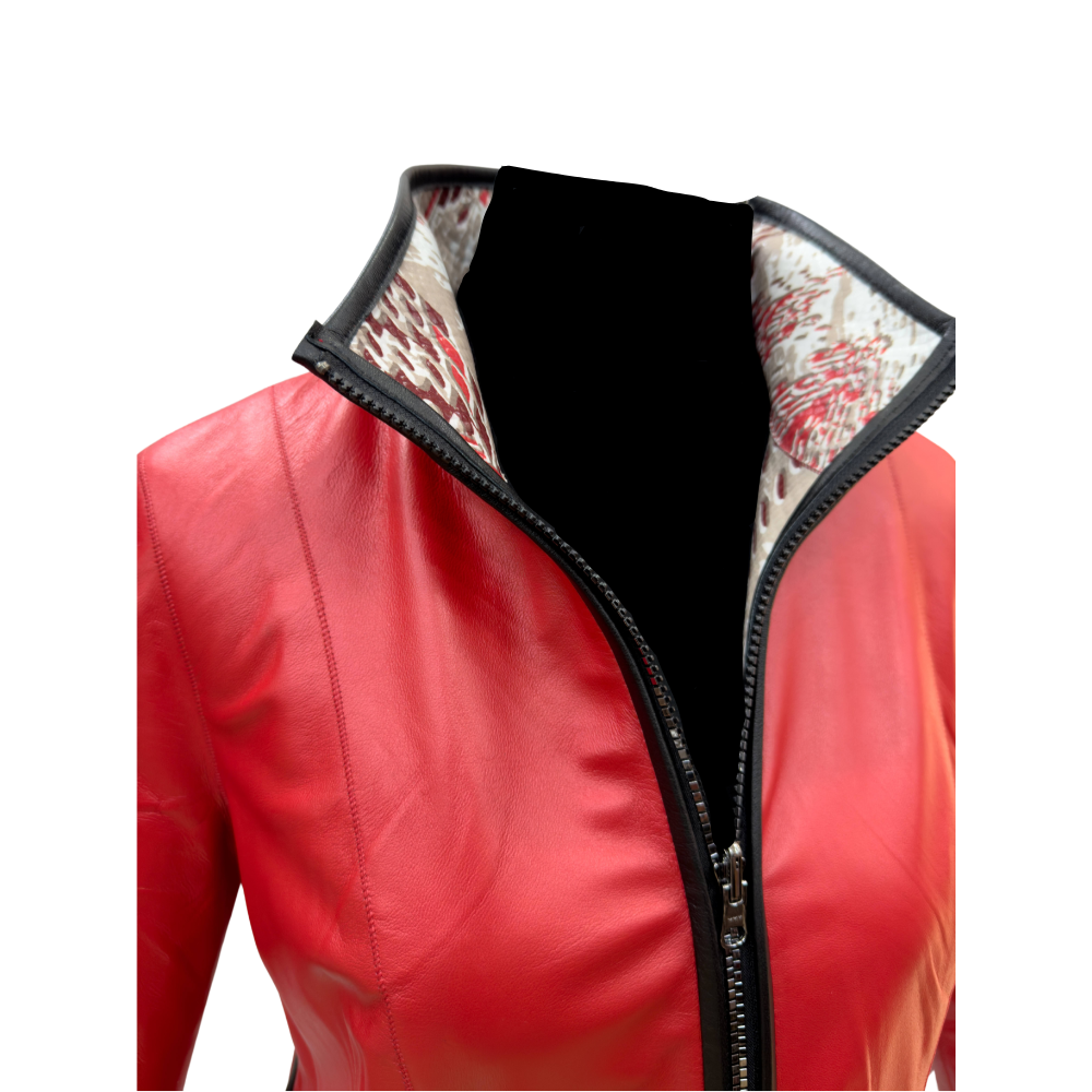 Chaqueta de Cuero de Cordero Reversible en Color Rojo - Imagen 2