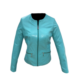 Chaqueta de cuero turquesa mujer – Diseño entallado, liviano y elegante