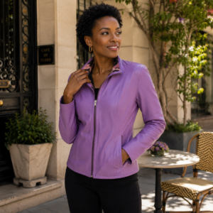 Chaqueta de Cuero Reversible Color Lila