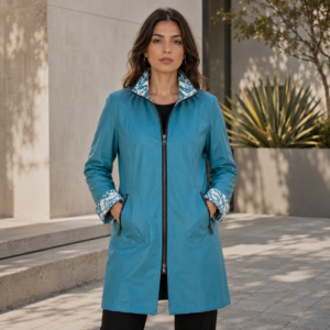 Chaqueta de Cuero Reversible Turquesa Larga