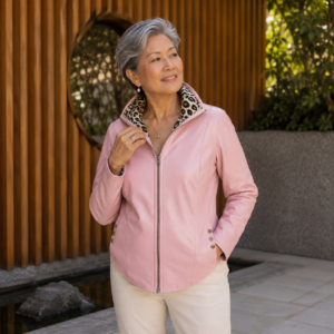 Chaqueta de Cuero Rosada Radi Punto Reversible