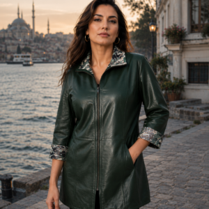 Chaqueta de Cuero Verde Reversible Ebru
