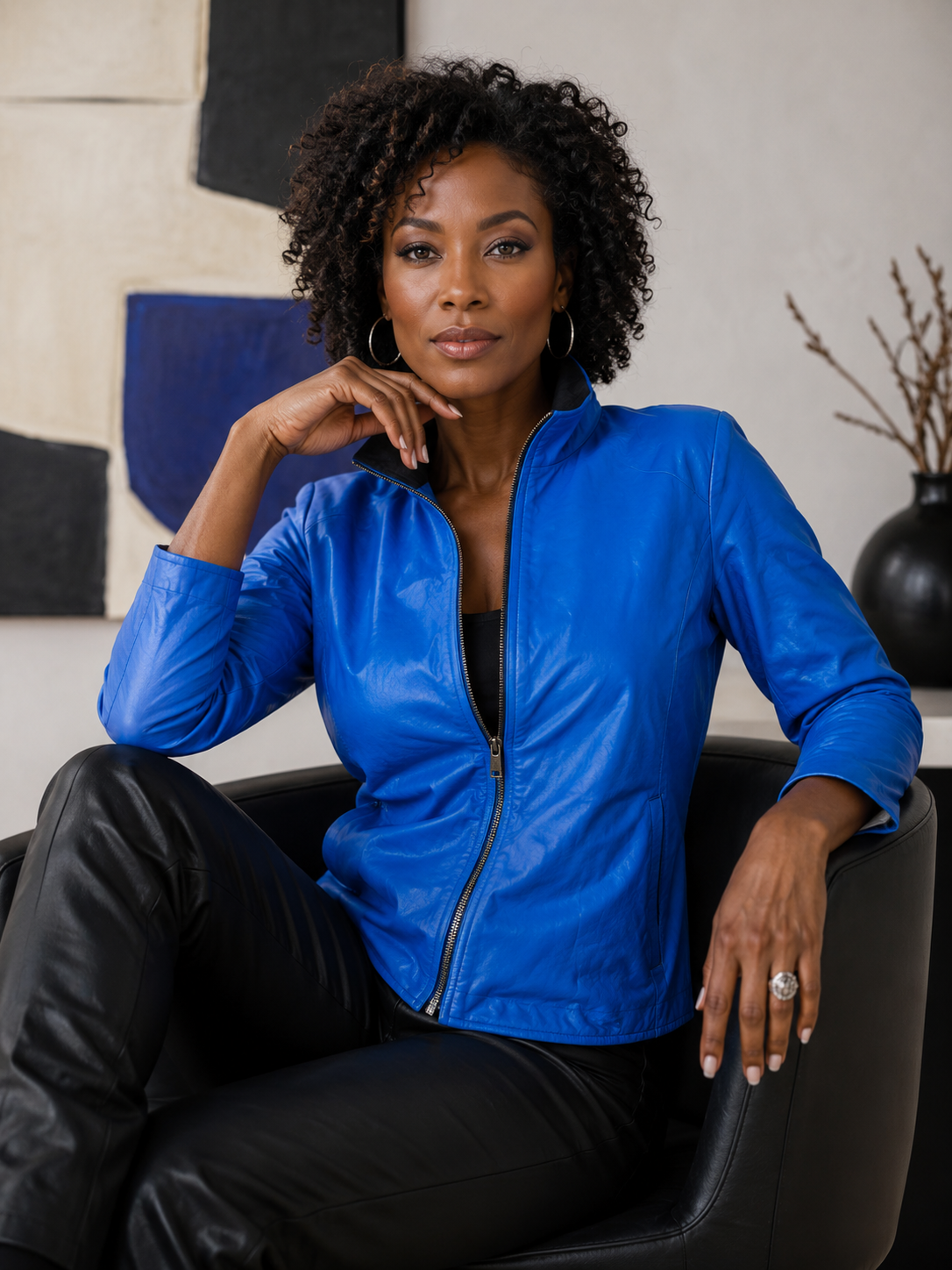 Chaqueta de cuero azul Radi Punto Reversible
