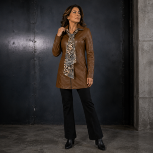 Chaqueta Larga Reversible de Cuero Café Antiguo Lora