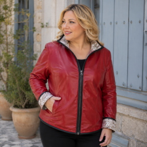 Chaqueta de Cuero de Cordero Reversible en Color Rojo