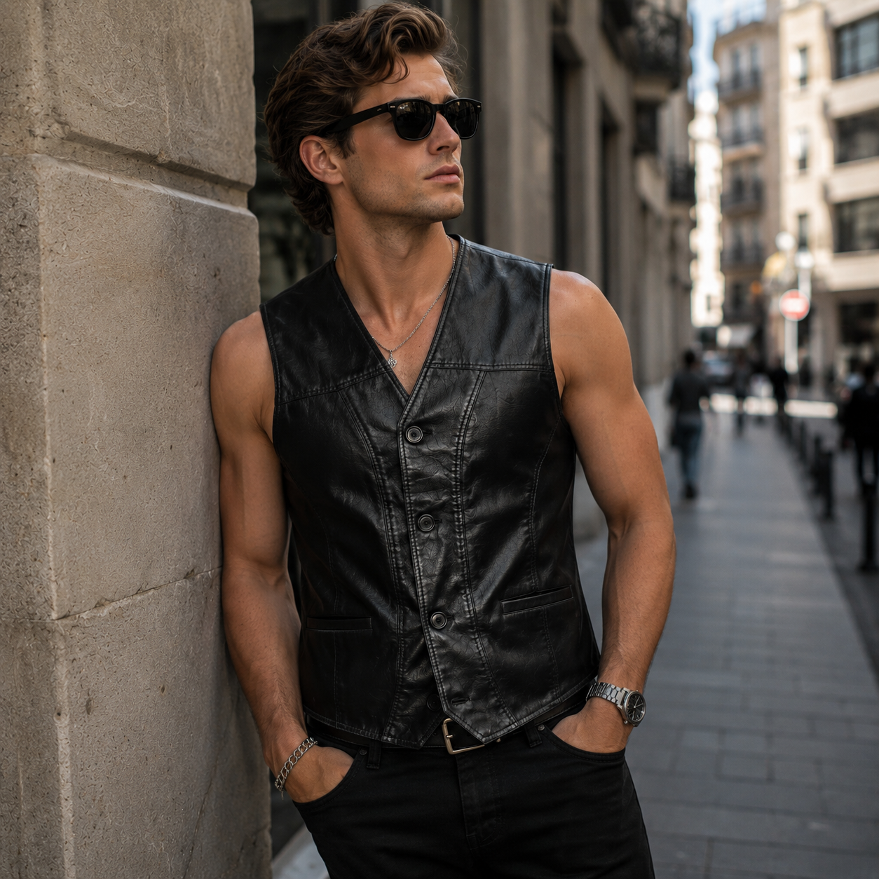 Chaqueta sin Mangas de Cuero Unisex - Imagen 2