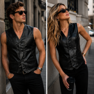 Chaqueta sin Mangas de Cuero Unisex