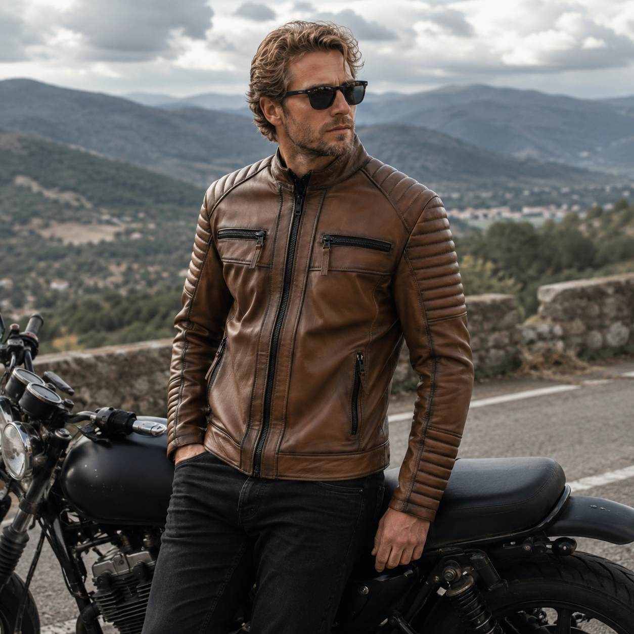 Chaqueta de Cuero para Hombre Biker