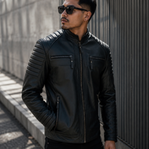Chaqueta de Cuero Negra para Hombre Biker