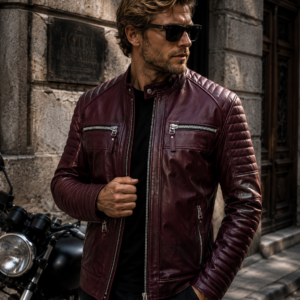 Chaqueta de Cuero de Cordero Hombre Biker