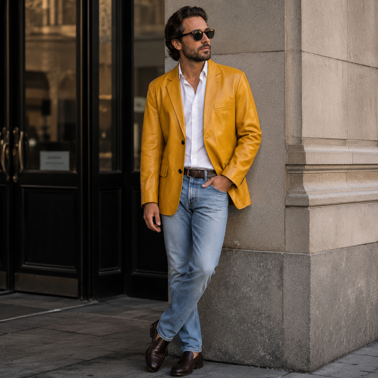 Blazer de Cuero Hombre Mostaza