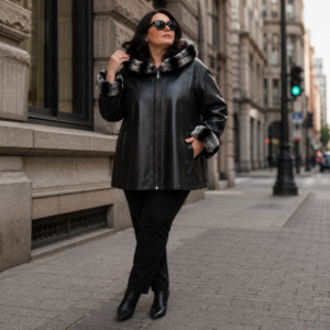 Abrigo Reversible en Cuero de Cordero y Chinchilla Ética – Elegancia Suprema y Consciencia